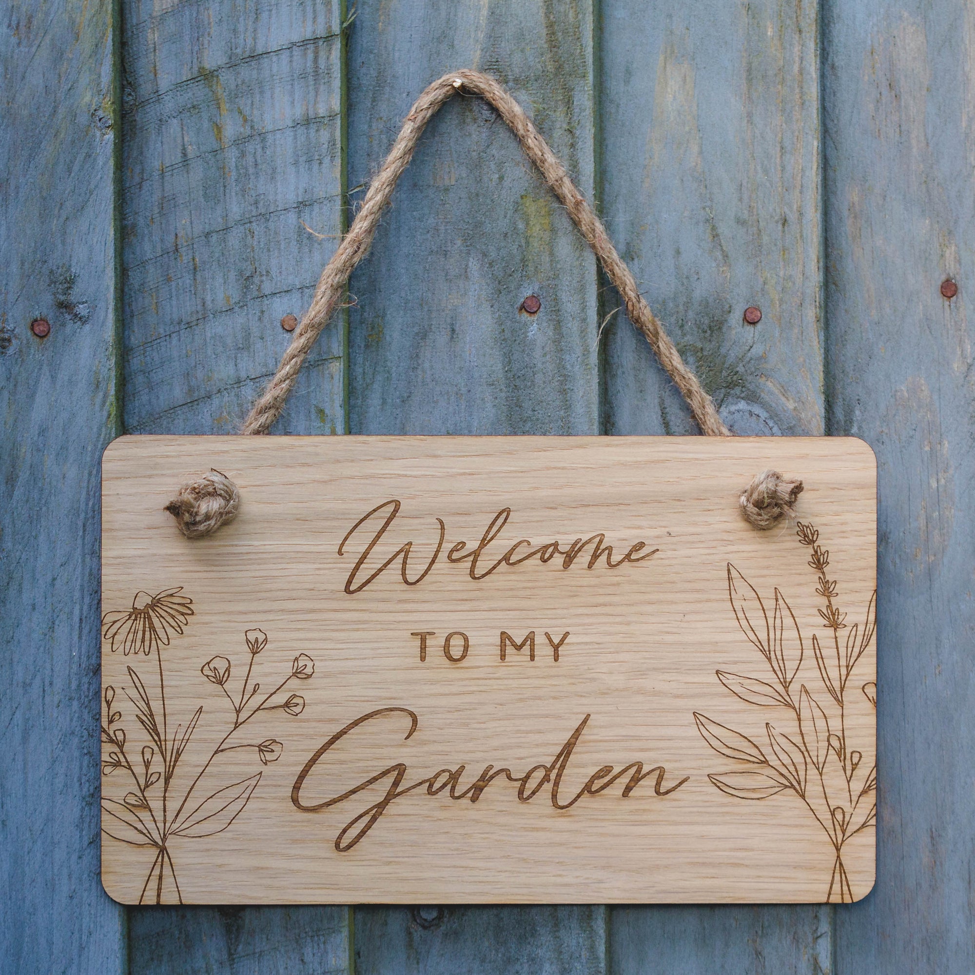 Welcome To My Garden Hanging Plaque, Botanical, Floral, Wooden Sign Shed, Door Sign