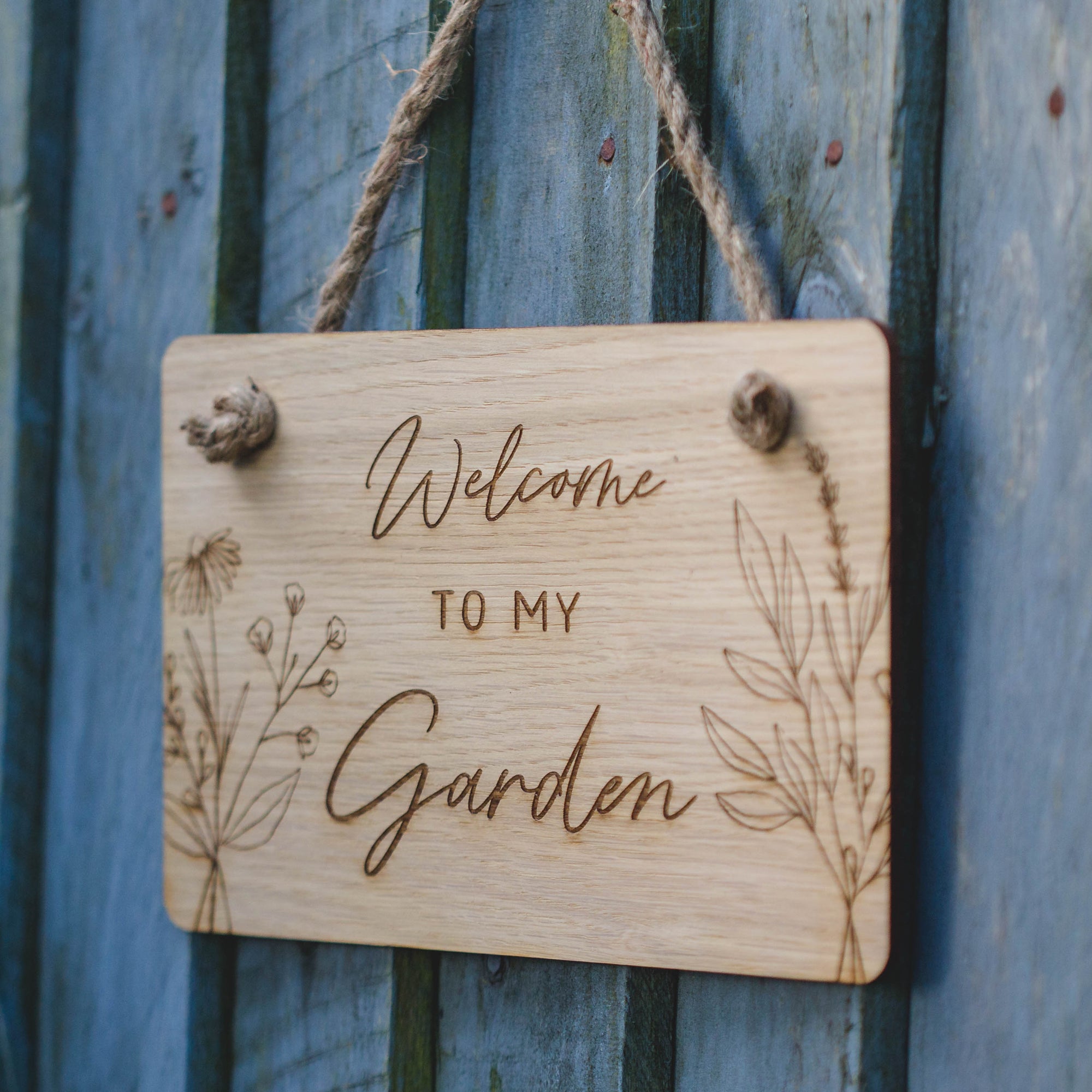 Welcome To My Garden Hanging Plaque, Botanical, Floral, Wooden Sign Shed, Door Sign