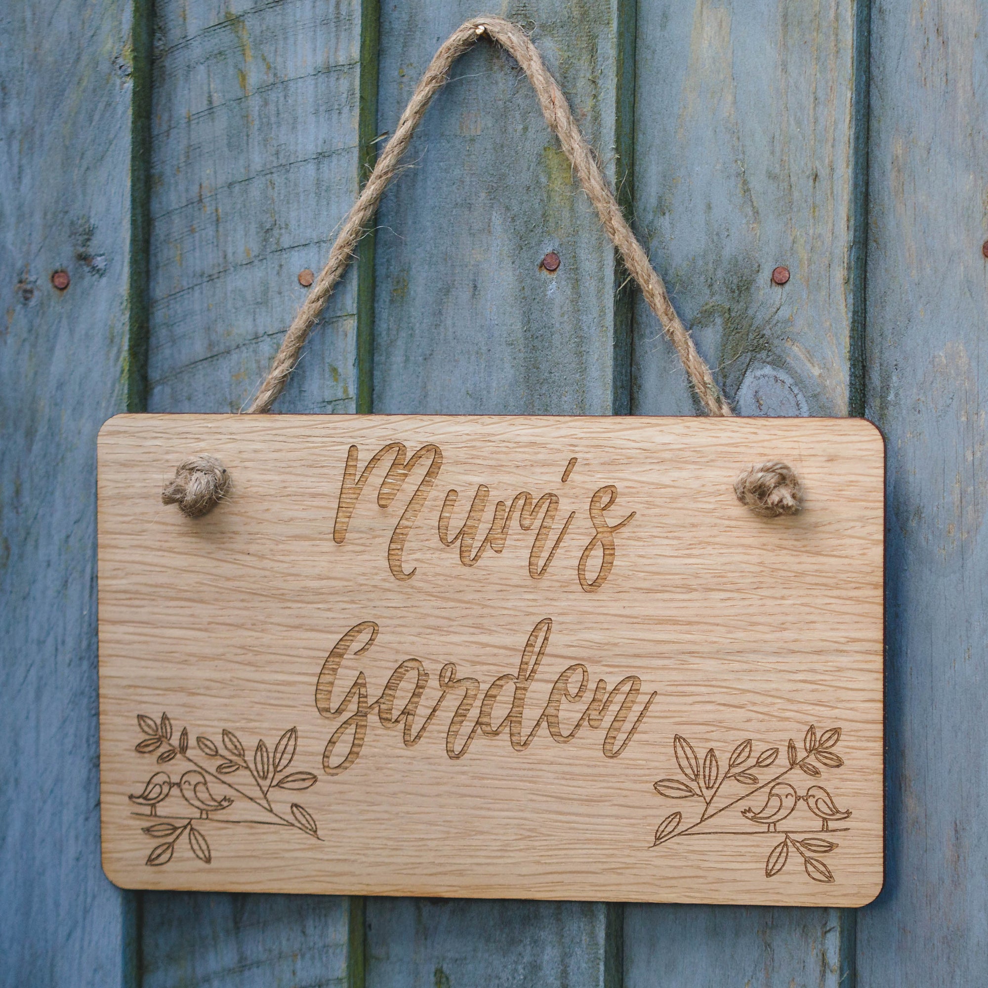 Mum's Garden Hanging Plaque, Birds and Floral, Wooden Sign Shed, Door Sign