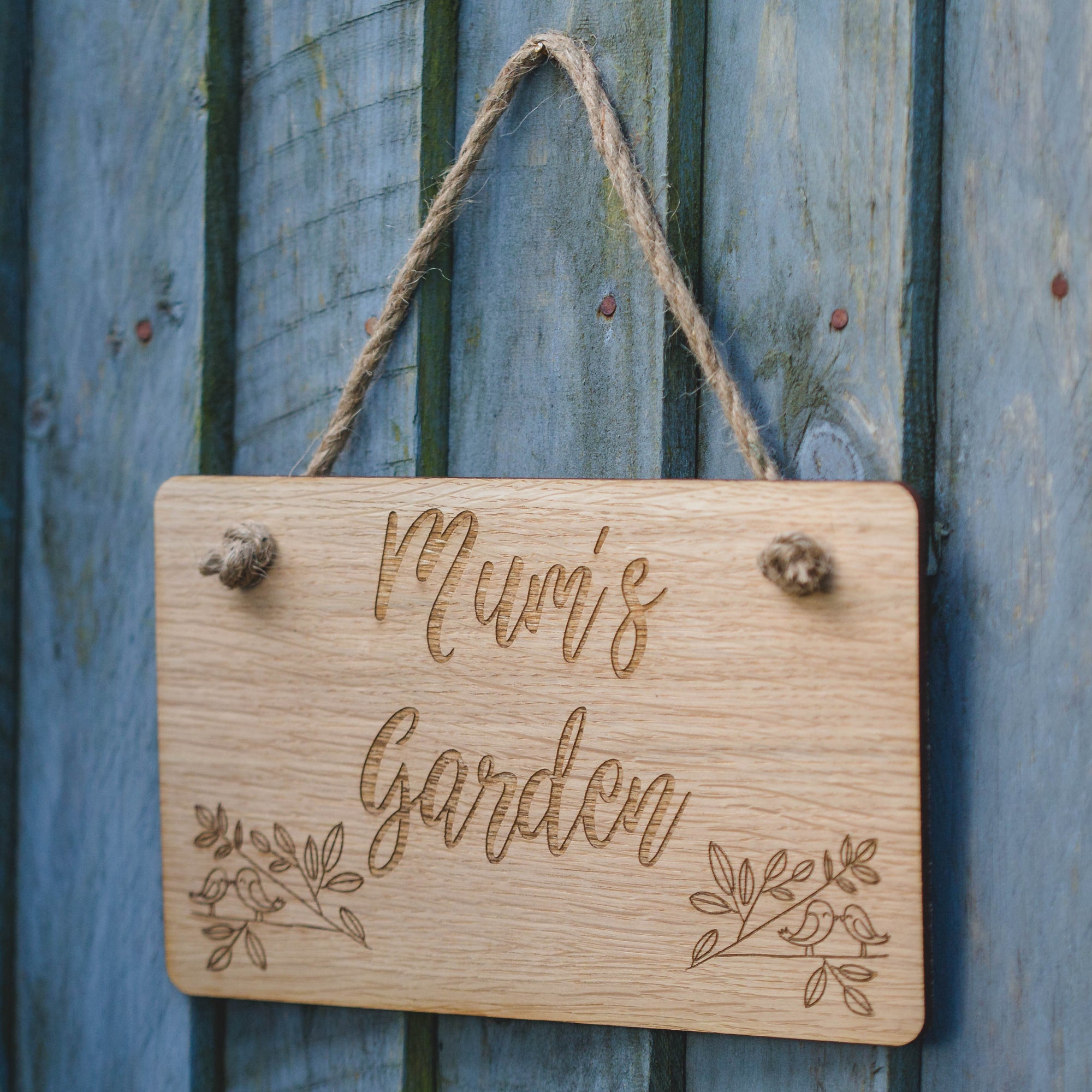 Mum's Garden Hanging Plaque, Birds and Floral, Wooden Sign Shed, Door Sign