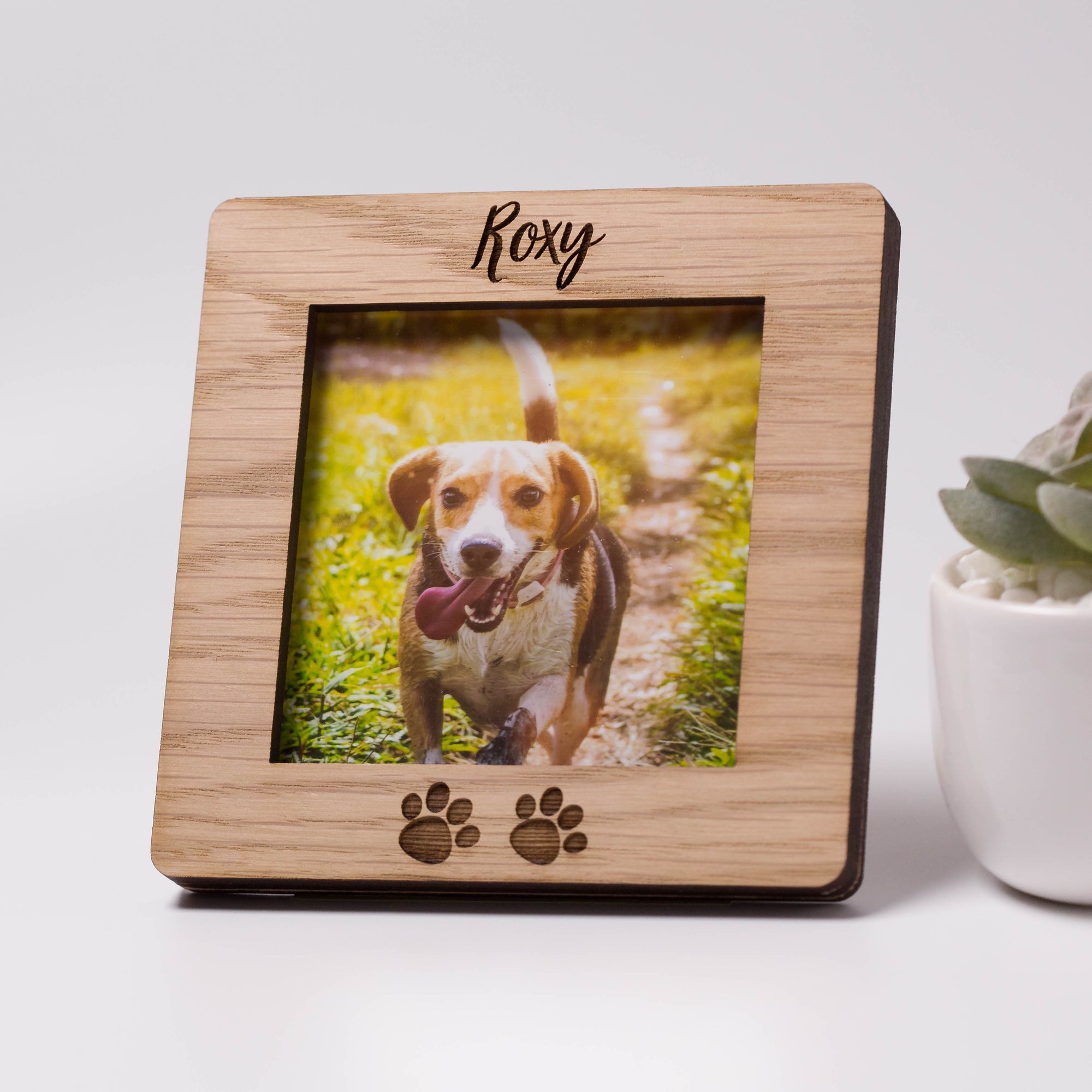 Personalised Pet Memorial Paw Print Oak Square Photo Frame