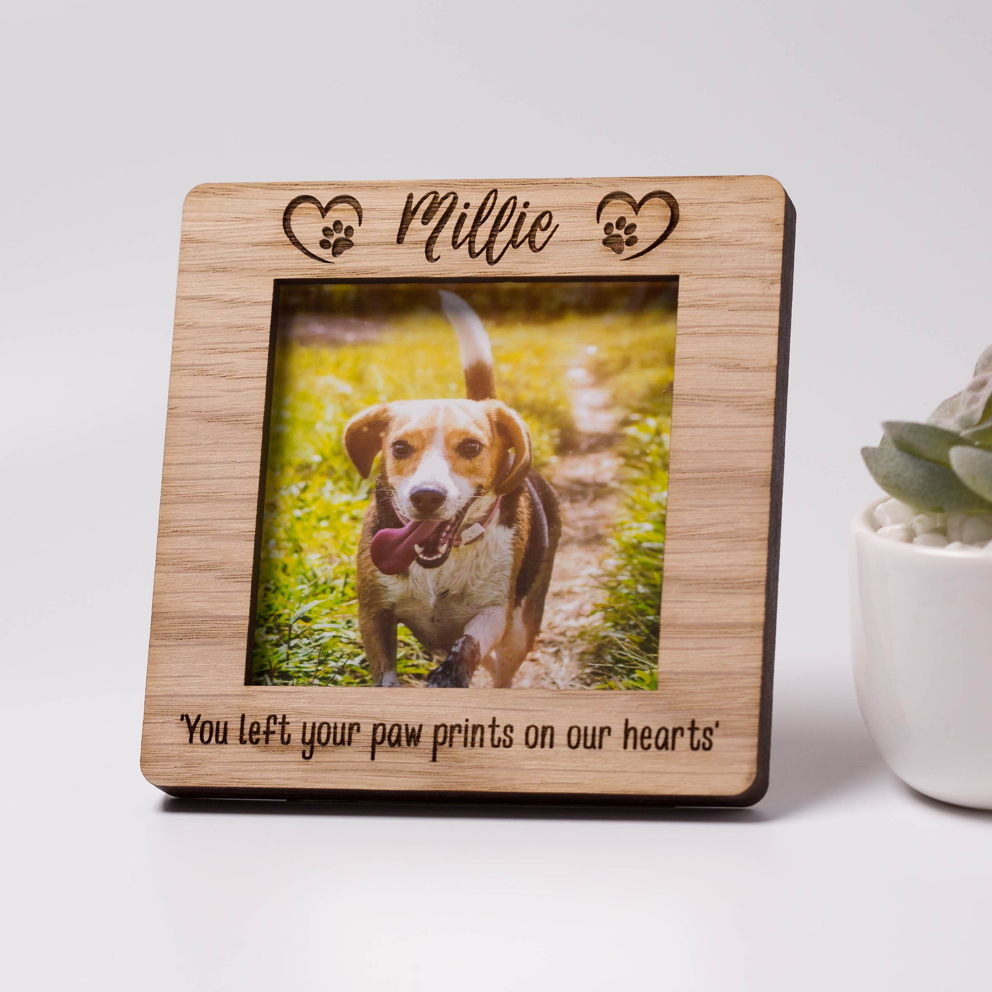 Personalised Pet Paw Print with Heart Oak Square Photo Frame