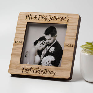 Personalised Mr & Mrs First Christmas Married Oak Square Photo Frame