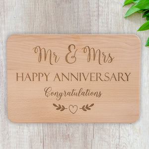 Mr & Mrs Wedding Anniversary Gift Engraved Wooden Chopping Board