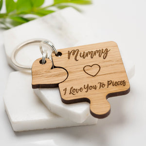 'Mummy I Love You To Pieces' Jigsaw With Heart Keyring Mother's Day Gifts, Grandma Key Ring, Birthday, Christmas, Mommy, Mum, Nan, Nanna, Gran, Step Mum