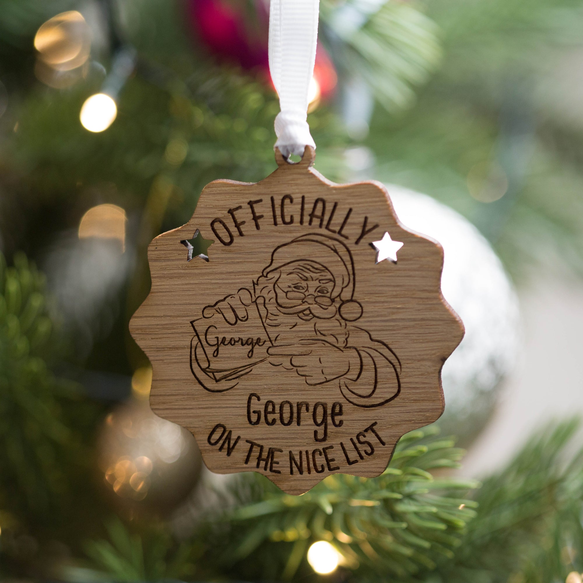 Personalised Nice List Bauble Medal Christmas Decoration Bauble