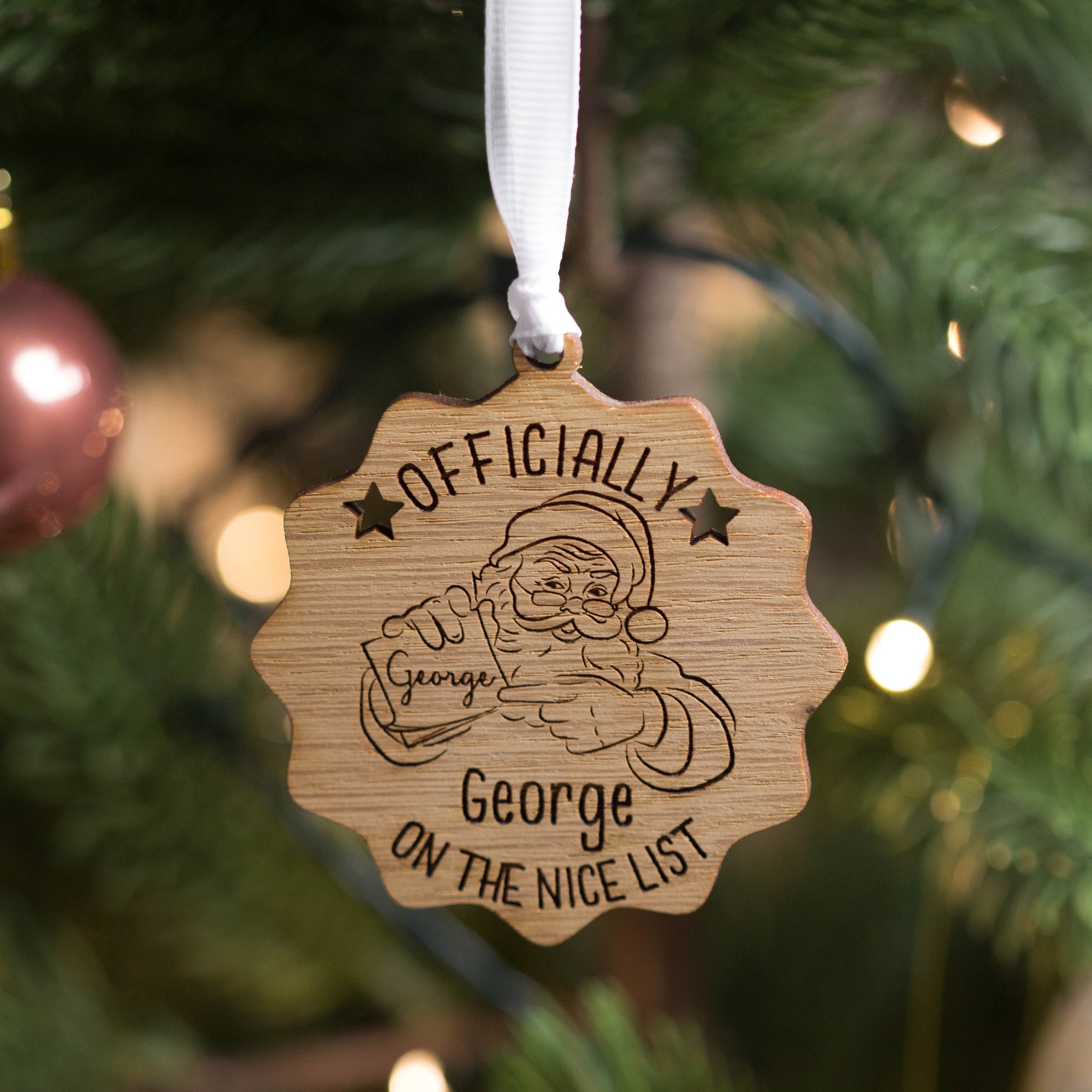 Personalised Nice List Bauble Medal Christmas Decoration Bauble