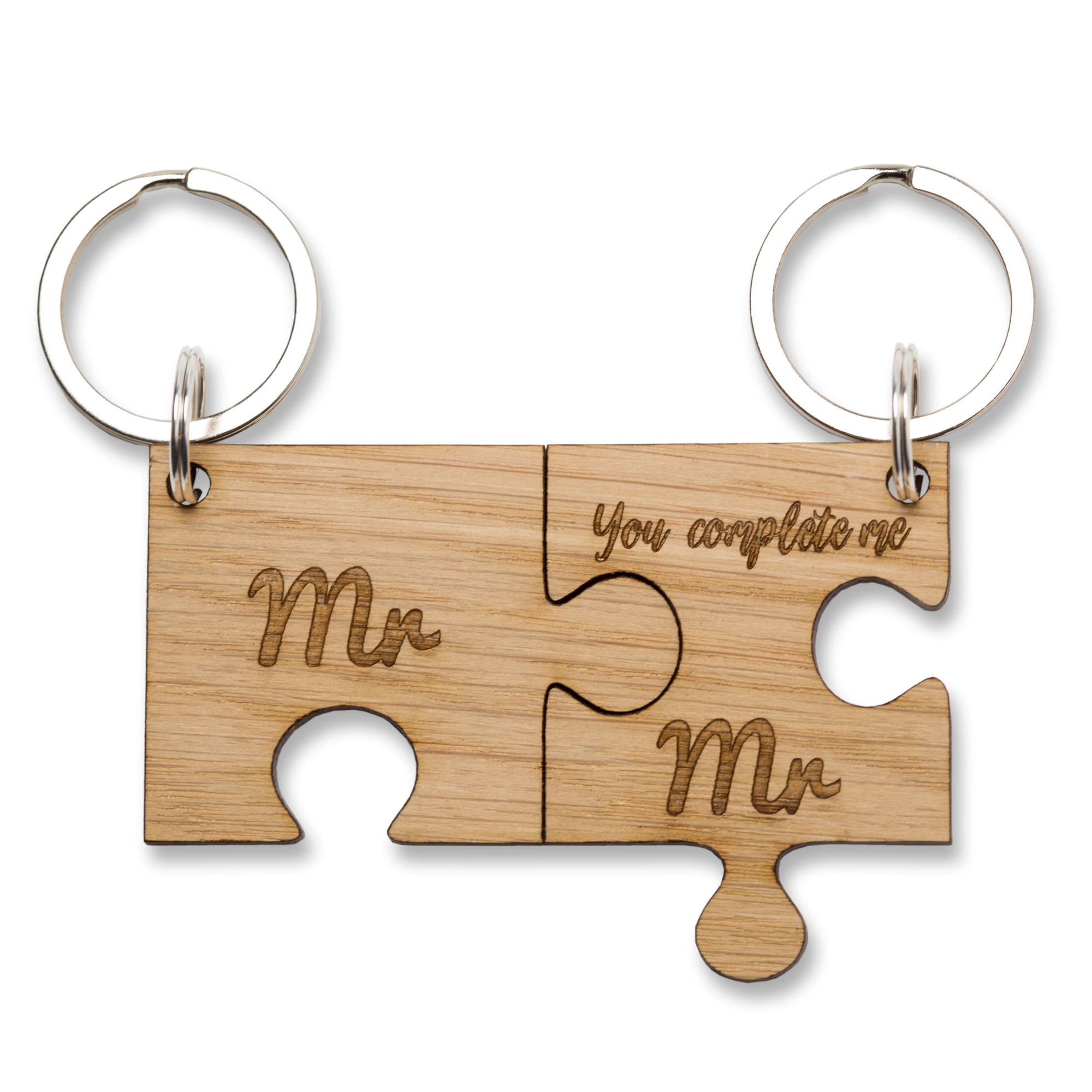 Jigsaw Oak Keyring Mr & Mr 'You Complete Me' Wooden Keyring Same Sex Couple's Key Chain Ring Gift, Civil Partnership Ceremony, Gay, Perfect for Valentine's Day, Wedding, Anniversary…