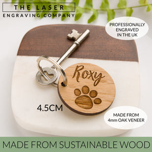 Pet Loss Bereavement Memorial Paw Wooden Oak Keyring Dog Cat Horse Rabbit Puppy