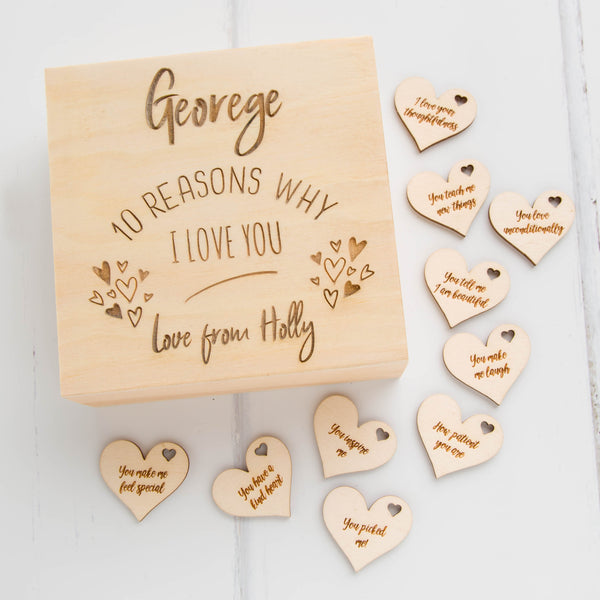 Personalised 10 Reasons 'I Love You' Hearts Engraved Gift Box