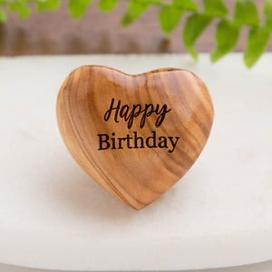 Happy Birthday Hug Token Olive Wood Heart