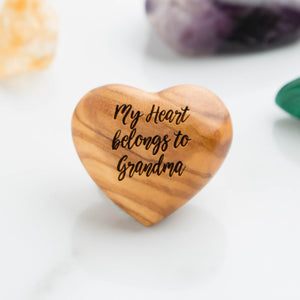 'My Heart Belongs To Mummy' Mum Grandma Olive Wood Heart Hug