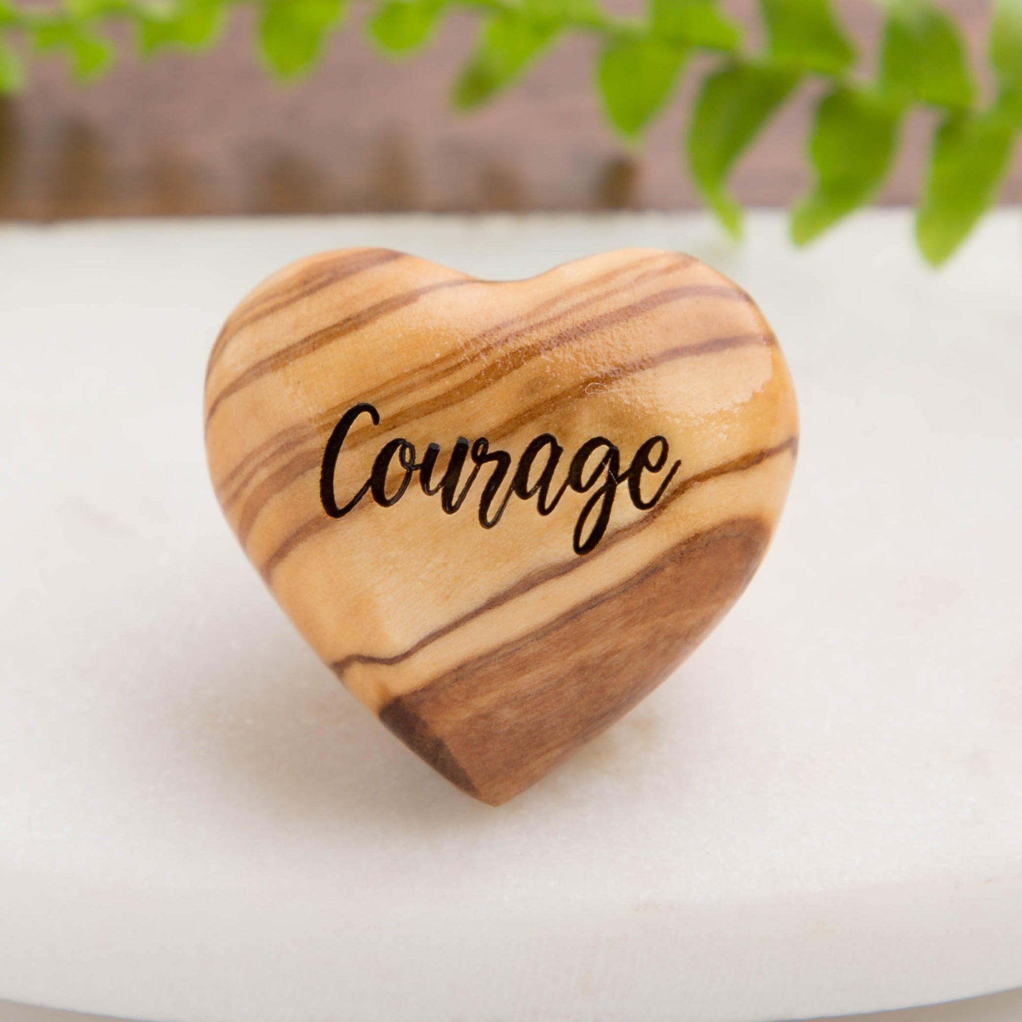 'Courage' Hug Token Olive Wood Heart