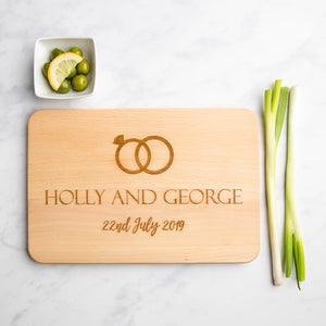 Wedding Rings Personalised Wooden Engraved Chopping Board