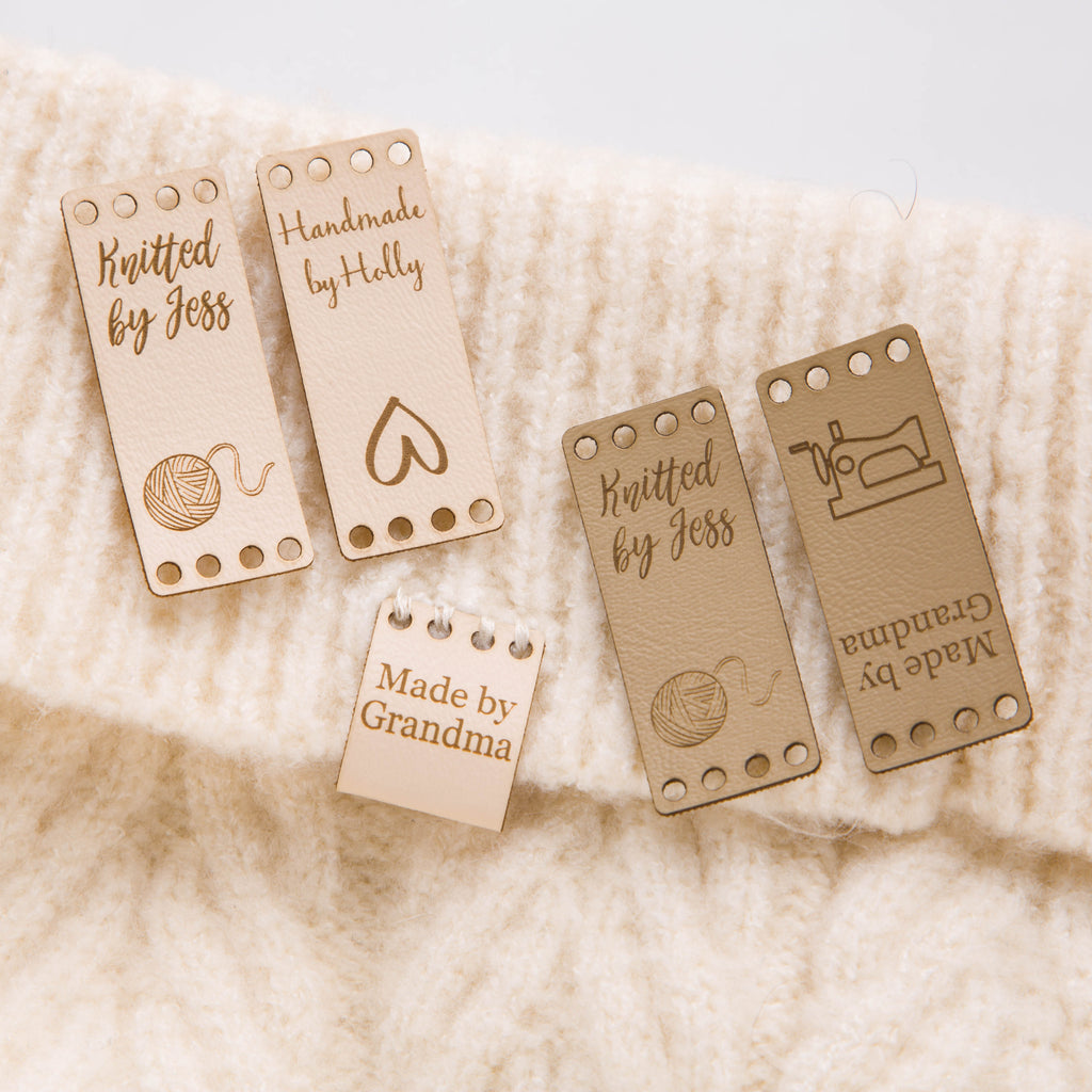 Iron On Tags -Personalized Knitting Labels and Crochet Labels for Handmade  Items and Gifts with Yarn Graphic,Custom Logo Labels