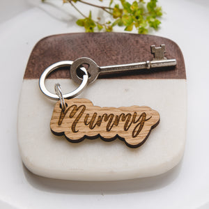 Mummy Name Wooden Oak Name Keyring