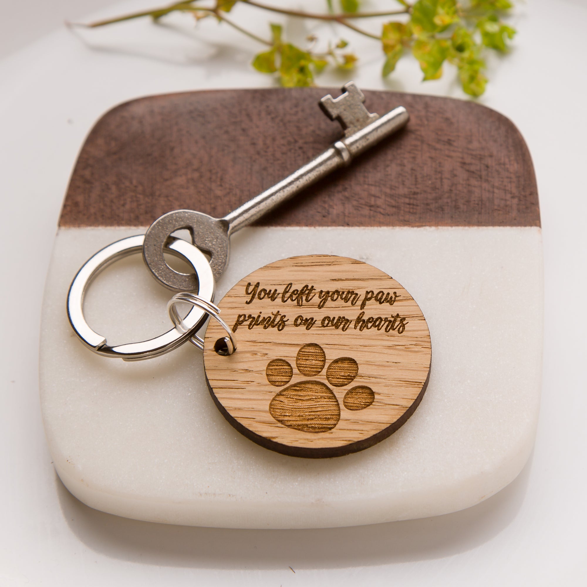 Pet Bereavement Memorial Paw Oak Keyring