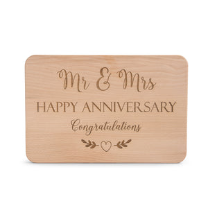 Mr & Mrs Wedding Anniversary Gift Engraved Wooden Chopping Board