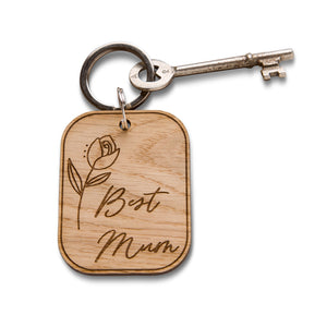 Floral Best Mum Floral Wooden Oak Keyring