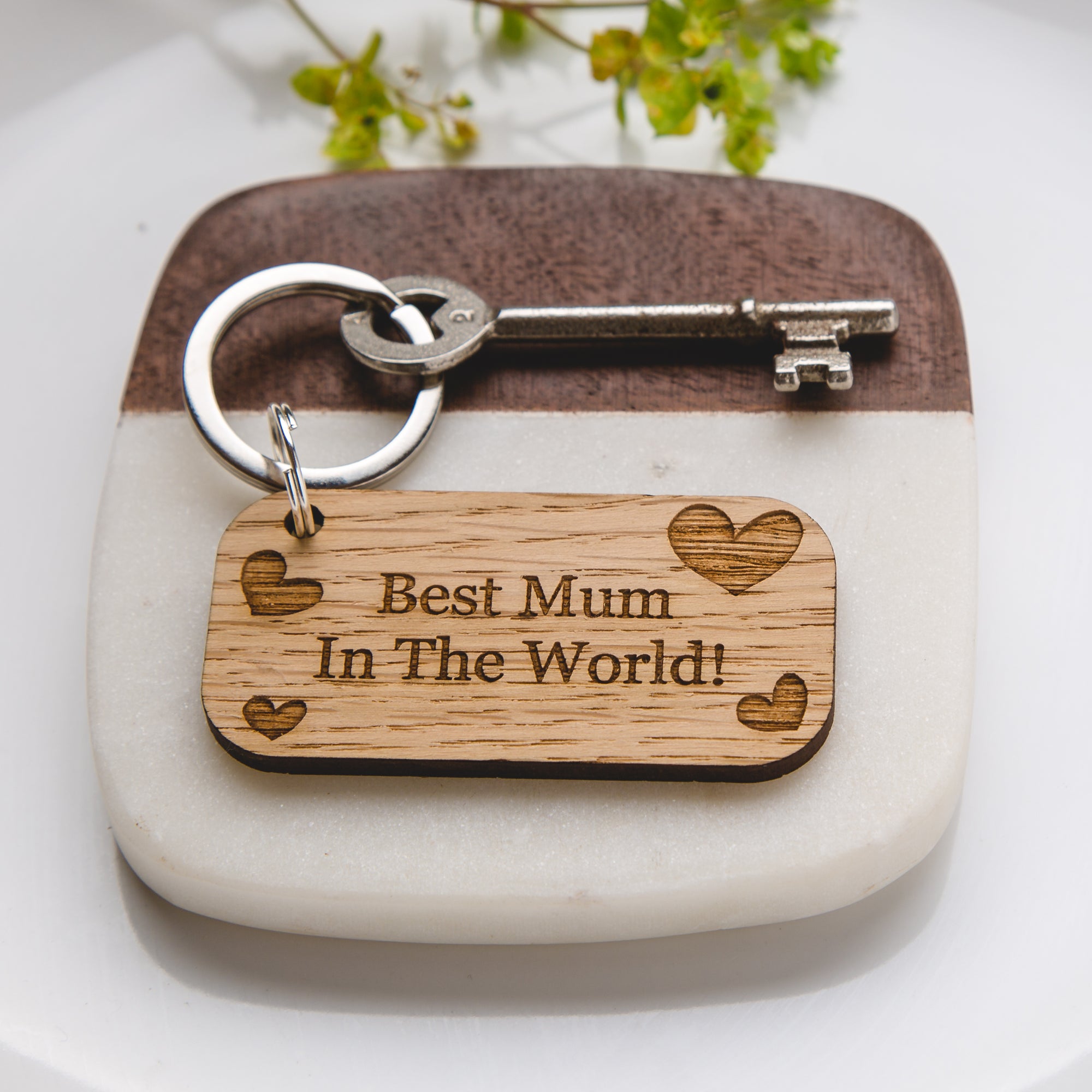 Best Mum In The World! Wooden Oak Keyring