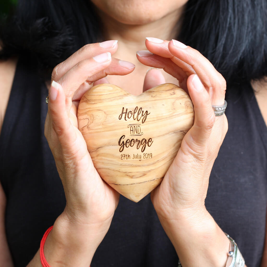 Custom Personalised Olive Wood Wedding Heart