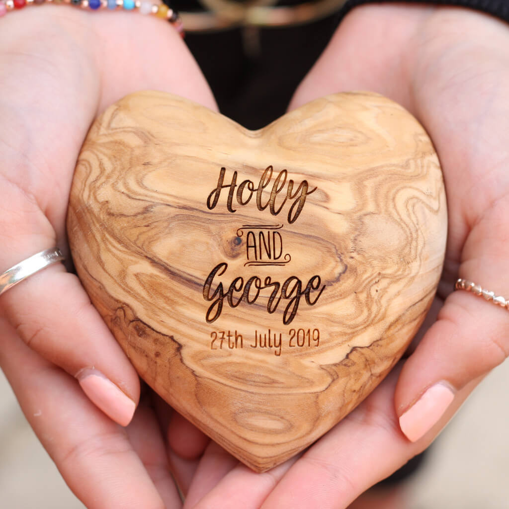 Personalised Olive Wood Wedding Heart