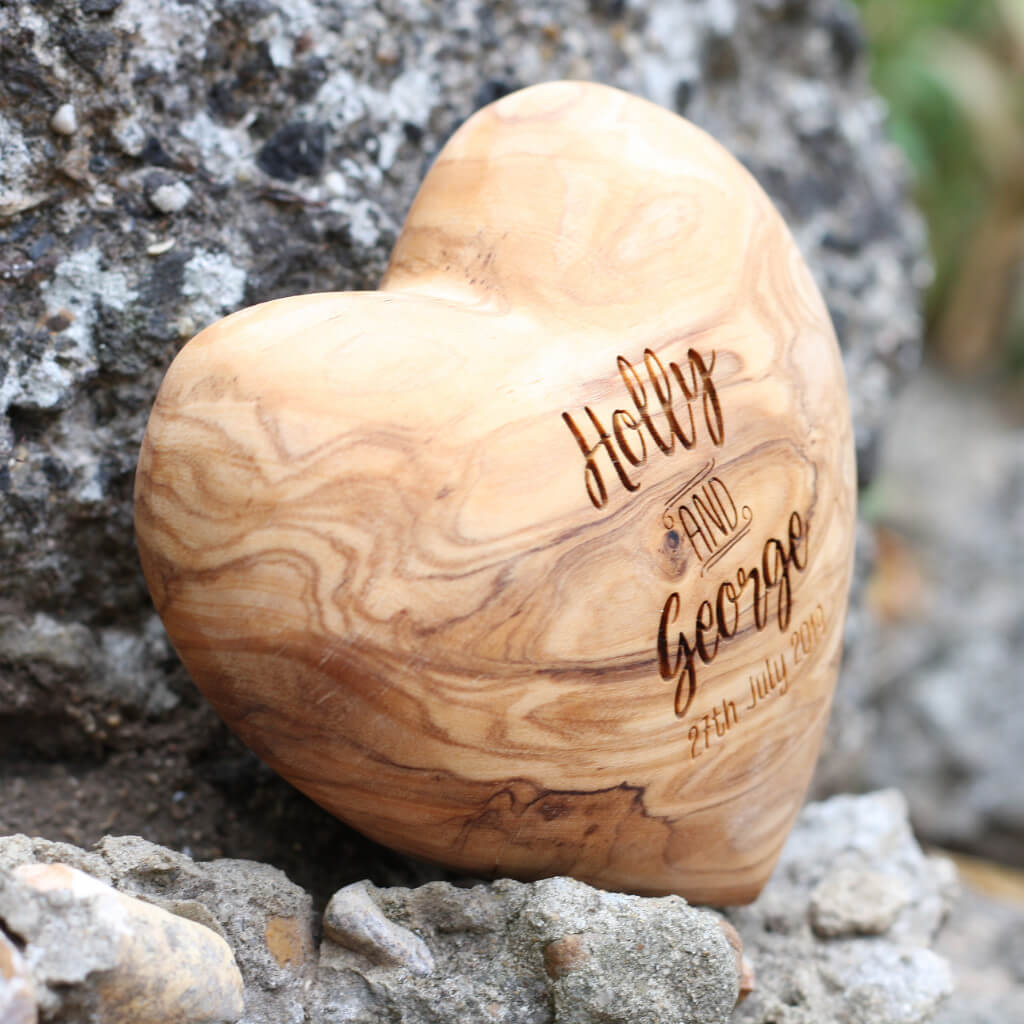 Custom Personalised Olive Wood Wedding Heart