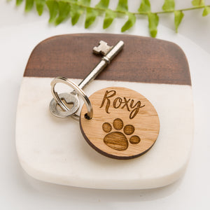 Pet Loss Bereavement Memorial Paw Wooden Oak Keyring Dog Cat Horse Rabbit Puppy