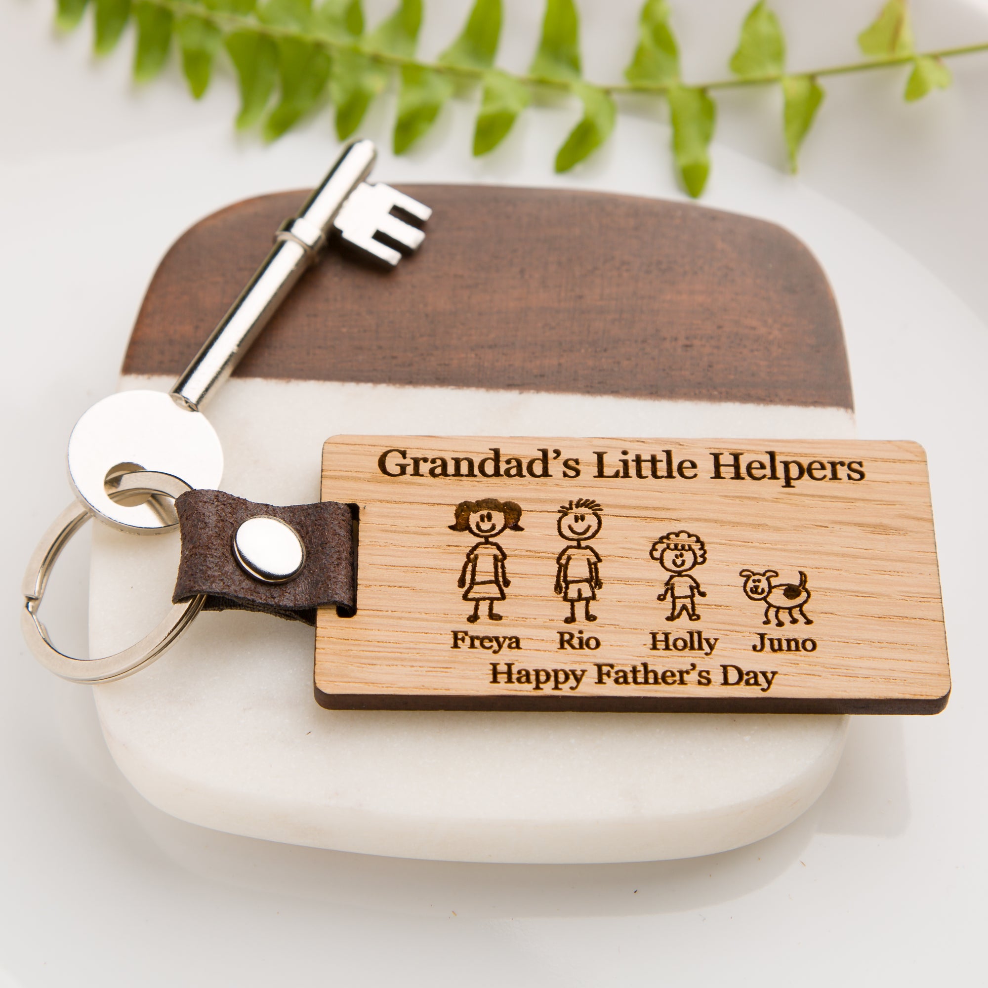 Family Member Personalised Engraved Wooden Oak Keyring