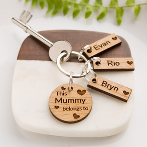 Personalised 'This Mummy Belongs To...' Wooden Oak Keyring