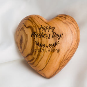 Personalised Mother's Day Olive Wood Heart - Message Front