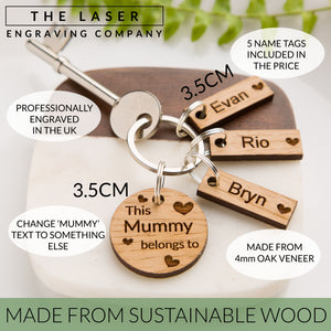 Personalised 'This Mummy Belongs To...' Wooden Oak Keyring