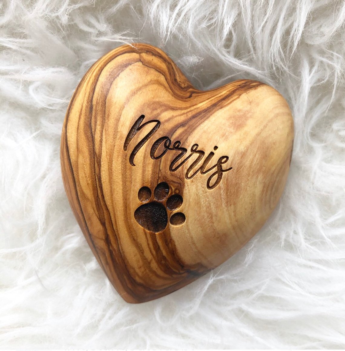 Pet Memorial Olive Wooden Heart, Dog or Cat Paw Print, Pet Sympathy