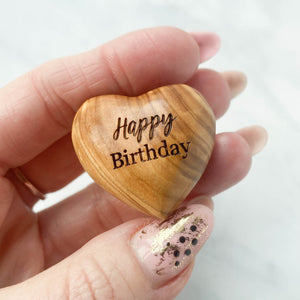 Happy Birthday Hug Token Olive Wood Heart