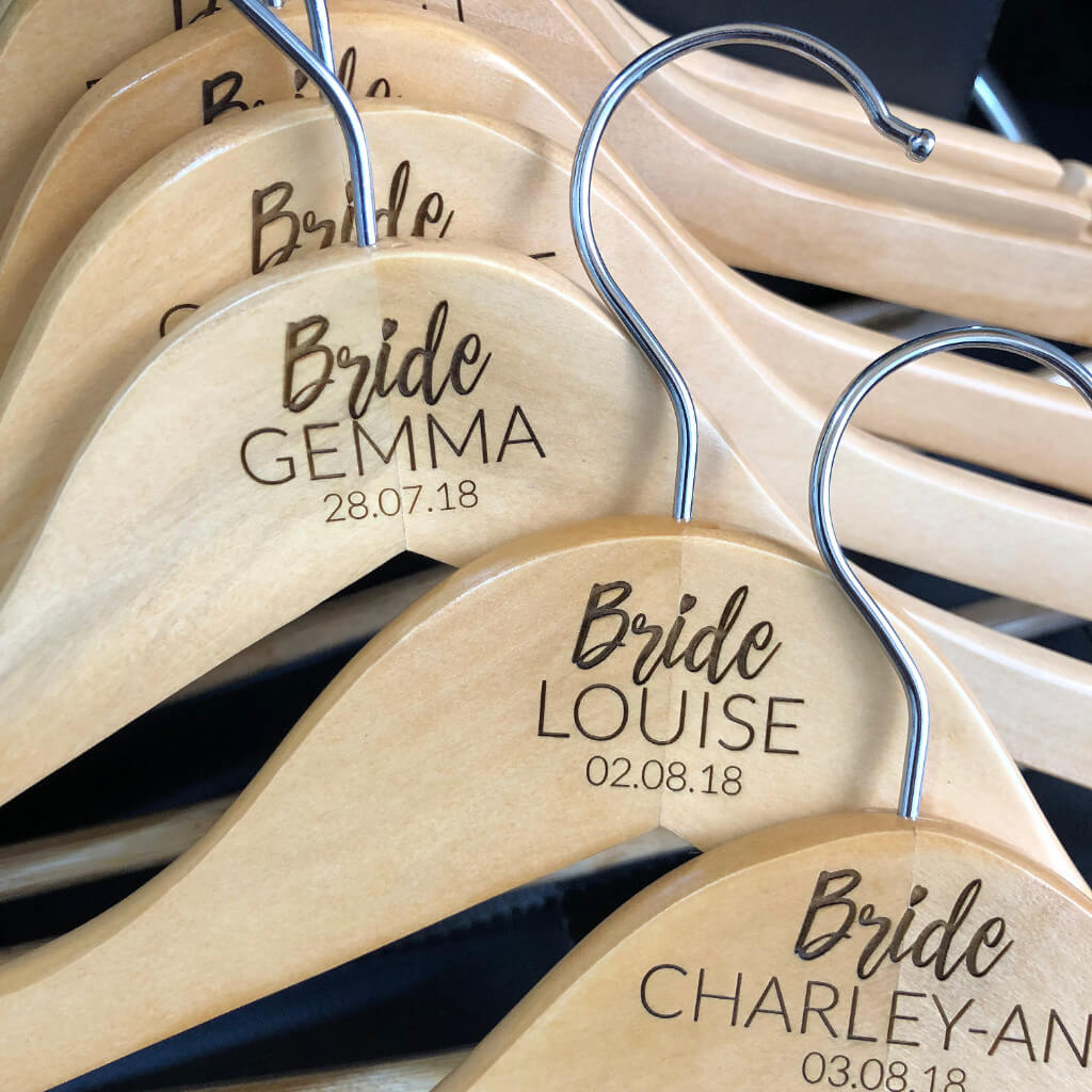 Personalised Wooden Wedding Dress Hanger  - Centre Design