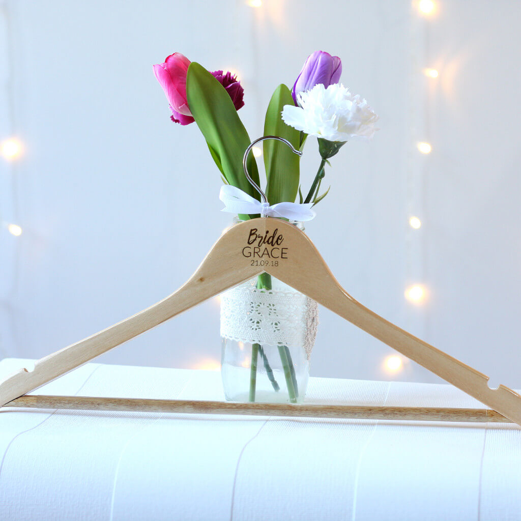 Personalised Wooden Wedding Dress Hanger  - Centre Design